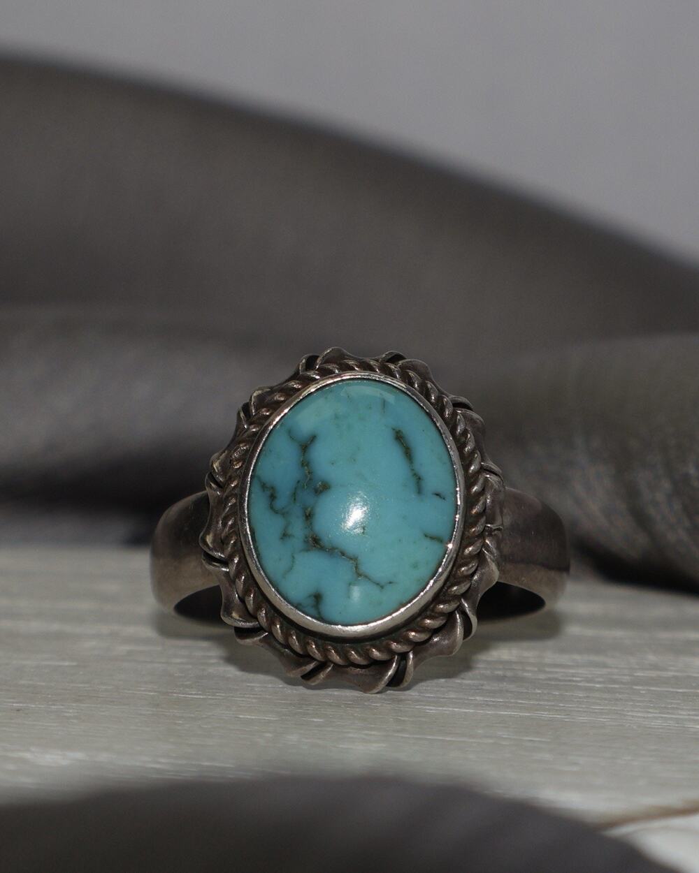 Vintage Sterling Silver Turquoise Ring 6.4G / Sz 9